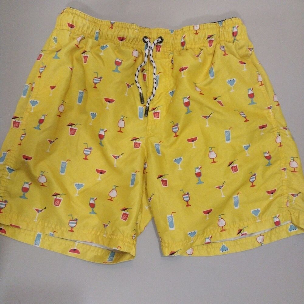 Broken Thread Surf Swim Trunk Men's Small Swim Shorts w/ Liner "Cocktails" Print